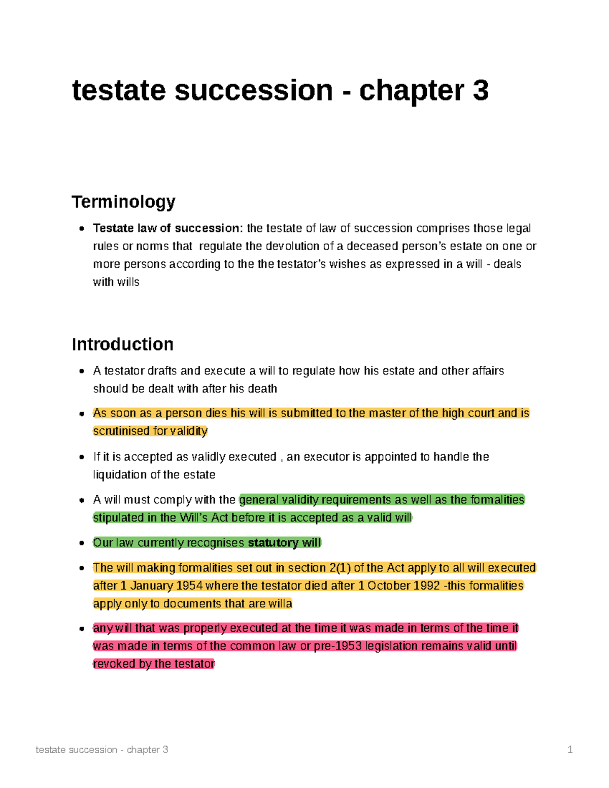 Testate Succession - Chapter 3 Notes with Case Law Analysis - Studocu