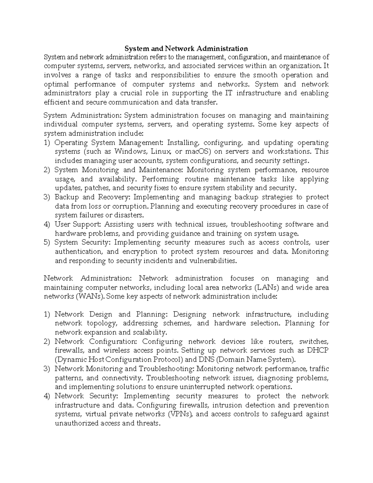 System and Network Administration Overview: Key Concepts and Ethics ...
