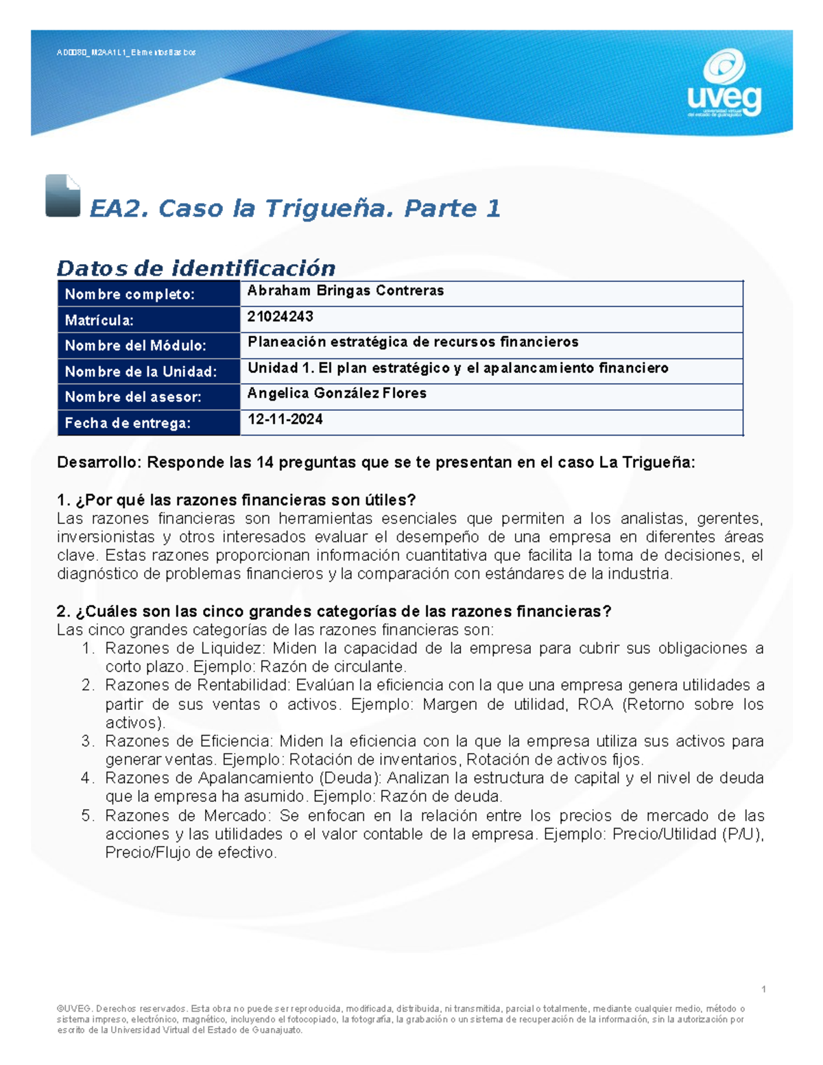 Caso La Trigueña: Análisis Financiero y Propuestas de Mejora - Parte 1 ...