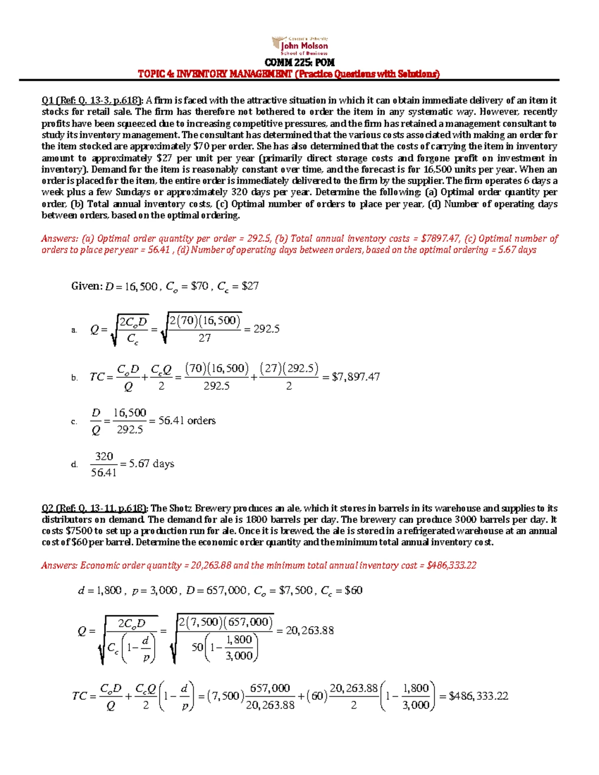 COMM225 L3 Demand Forecasting Tutorial Questions and Solutions - Studocu