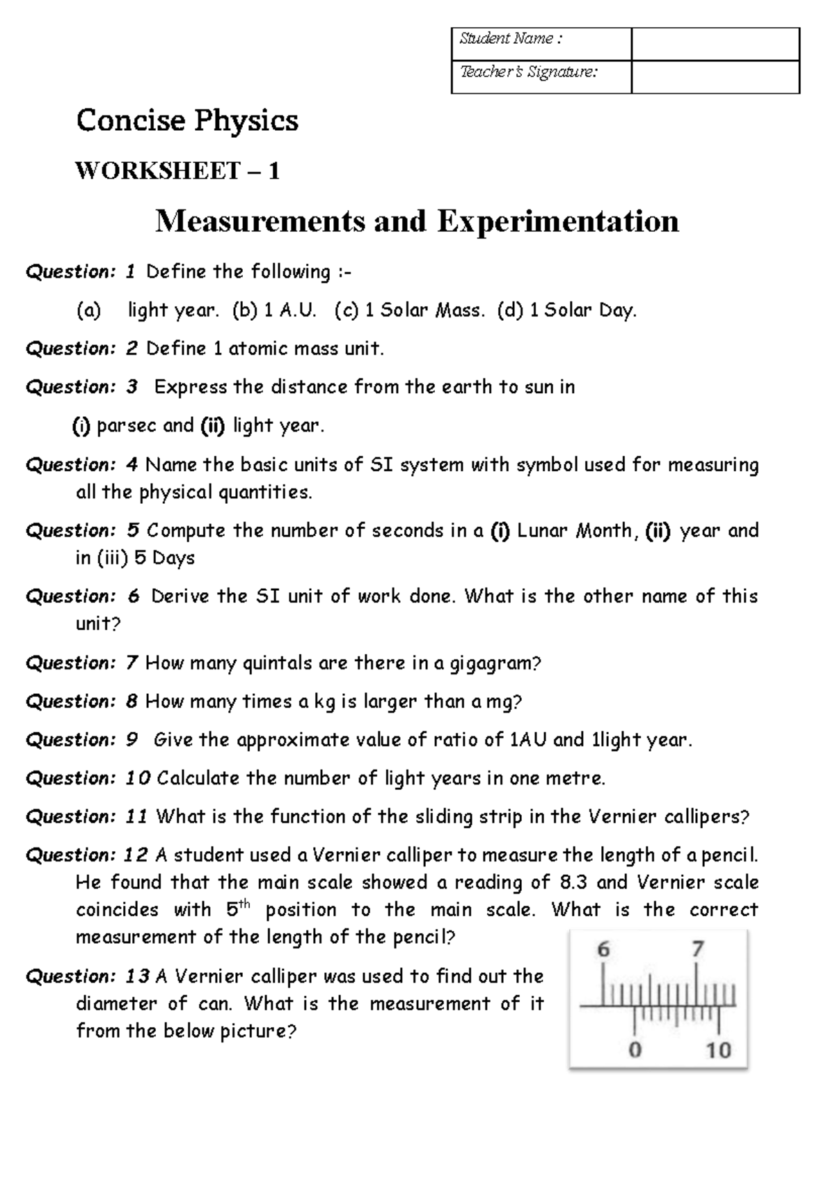 IX Physics Chap-1 Worksheet: Measurements & Experimentation - Studocu