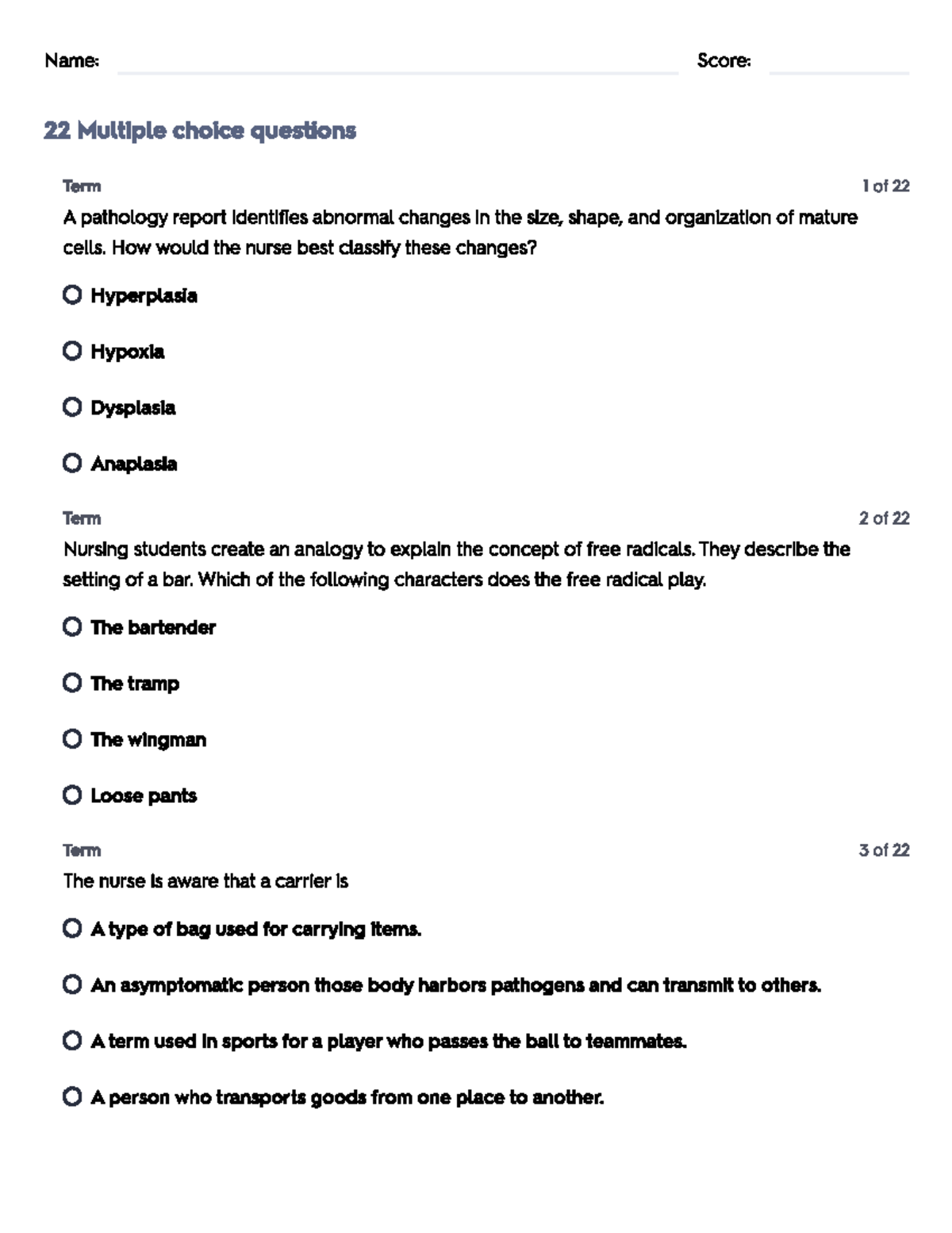 Patho 101 Quizlet: Exam 1 Study Guide & Key Concepts - Studocu