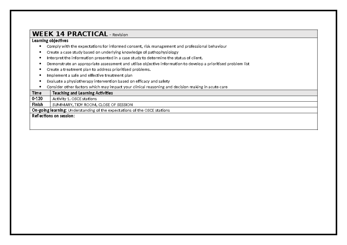 Week 14 Practical Revision: OSCE Preparation & Case Study Analysis ...