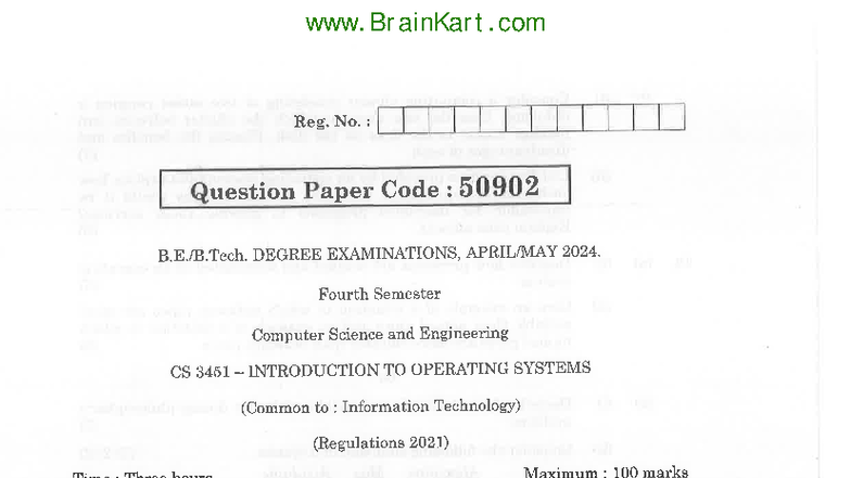 Introduction to Operating Systems - CS3451 2024 Exam Question Paper ...