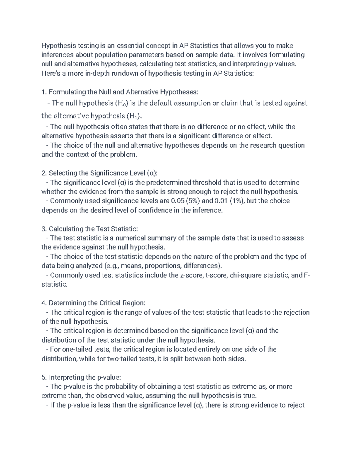 AP Statistics: In-Depth Notes on Hypothesis Testing & Study Design ...