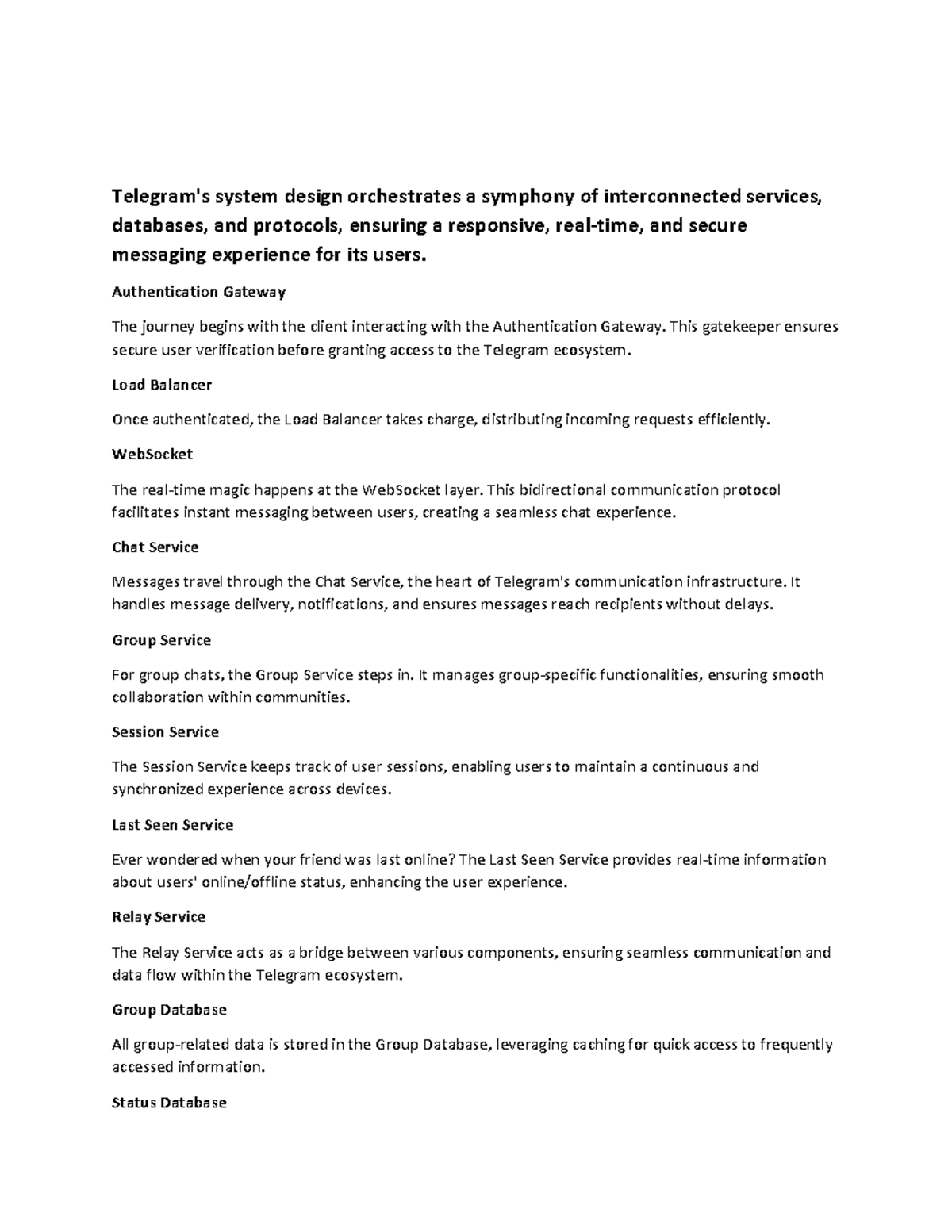 Telegram Architecture: A Comprehensive Overview of System Design - Studocu