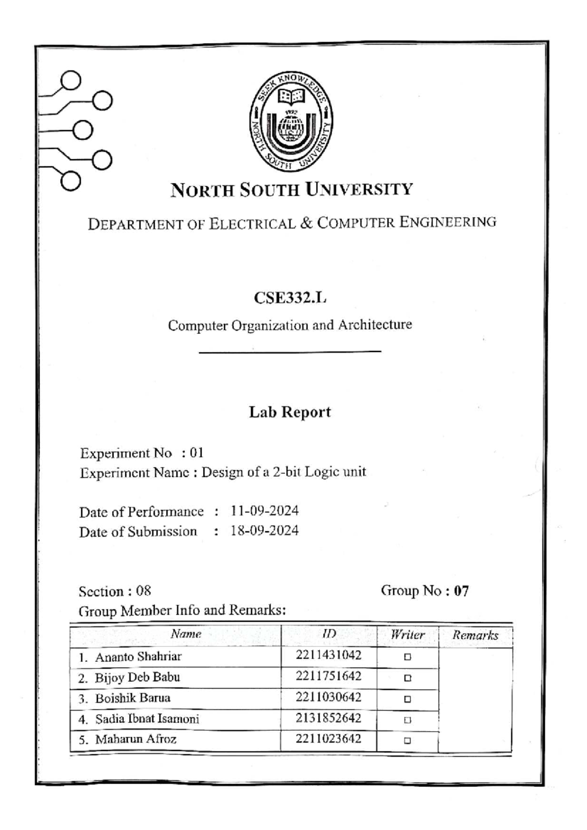 CSE332 Lab Report: Design of a Logic Unit Experiment 1 - Studocu