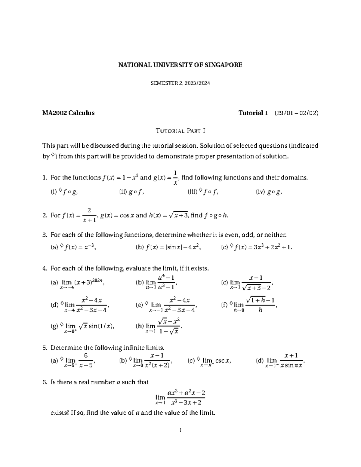 MA2002-Tutorial 1 - MA2002 tutorial 1 - NATIONAL UNIVERSITY OF ...