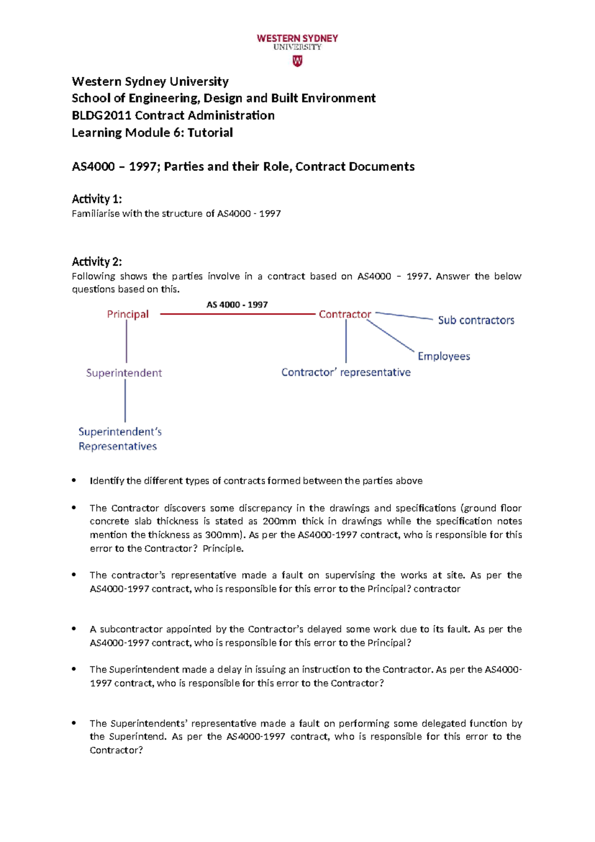 BLDG2011 Contract Administration: Module 6 Tutorial on Parties & Roles ...
