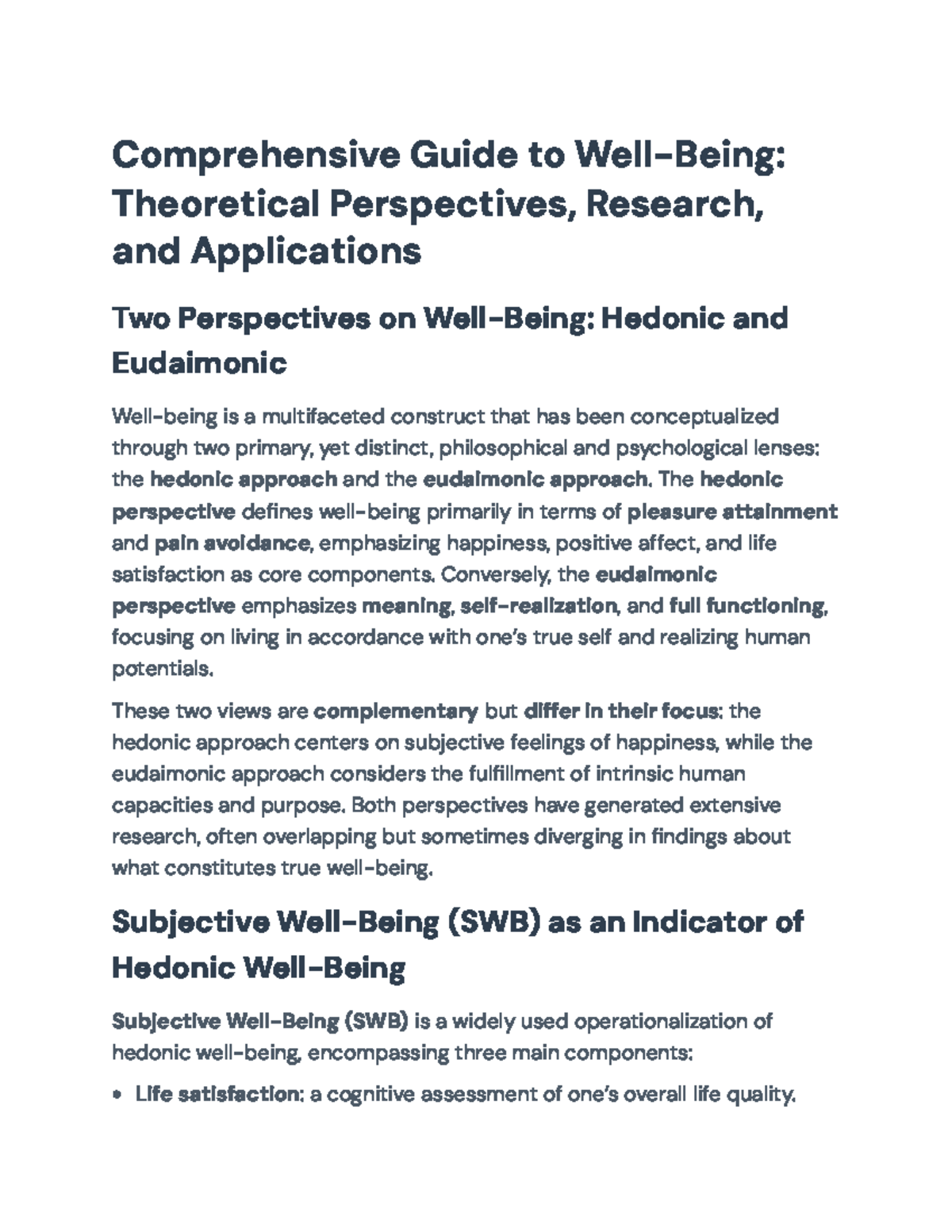 Comprehensive Guide to Well-Being: Theoretical Perspectives ...