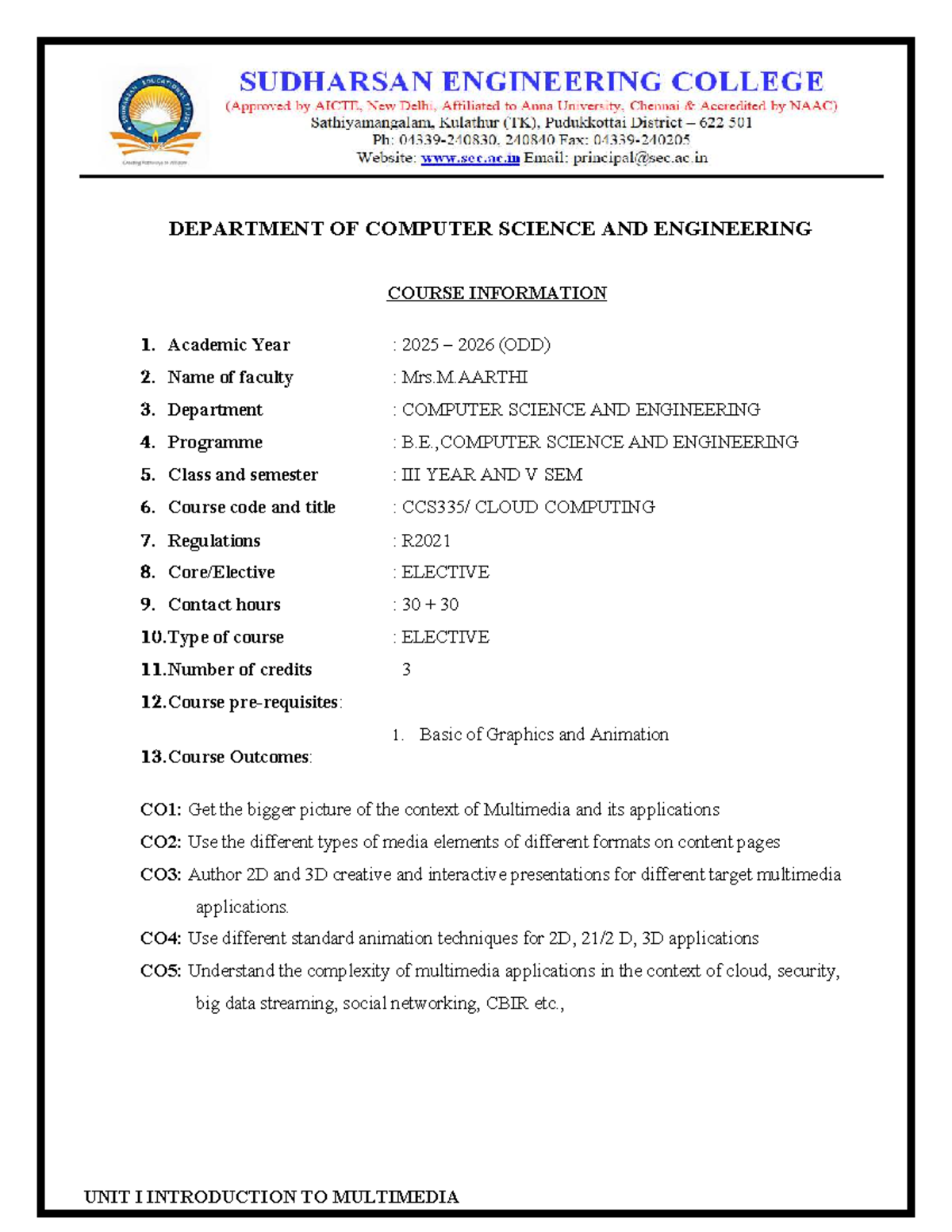 CSE V Sem Cloud Computing Course Info & Lesson Plan - Studocu