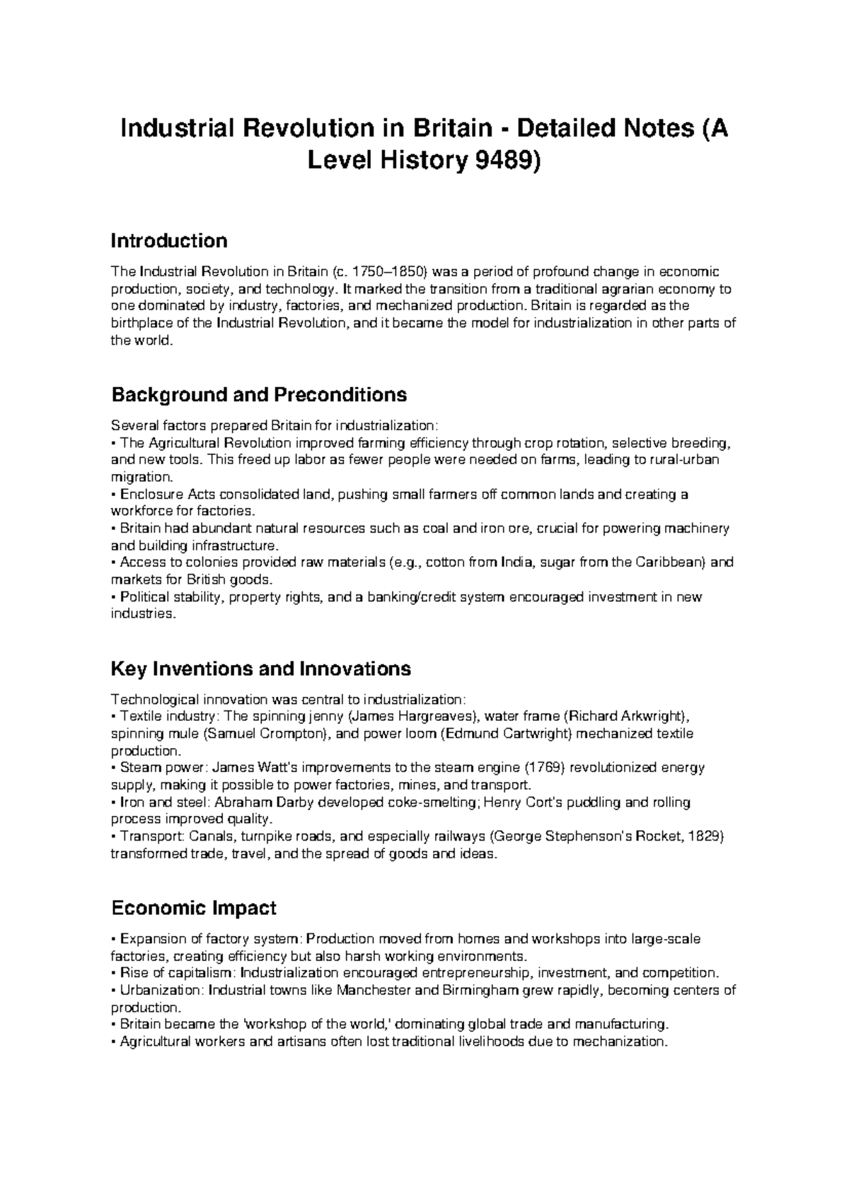 Industrial Revolution A Level History