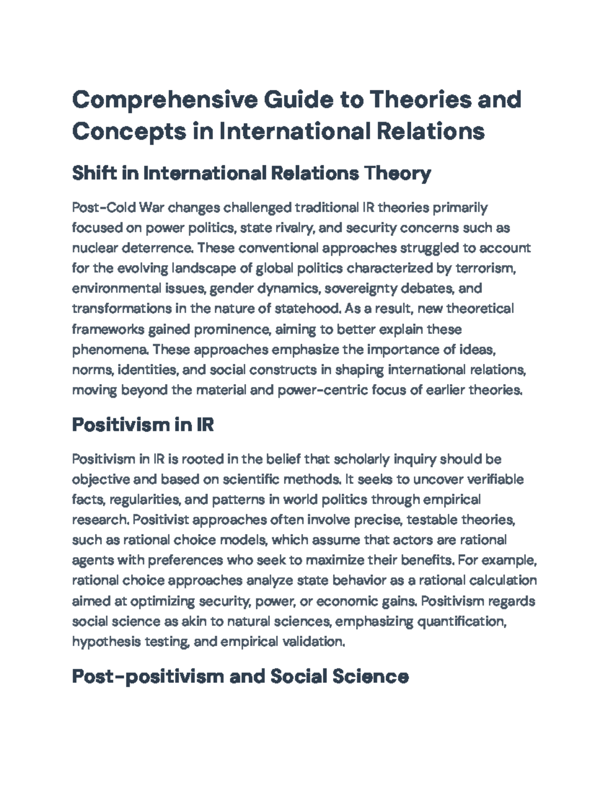 Comprehensive Guide to Theories in International Relations (IR) - Studocu