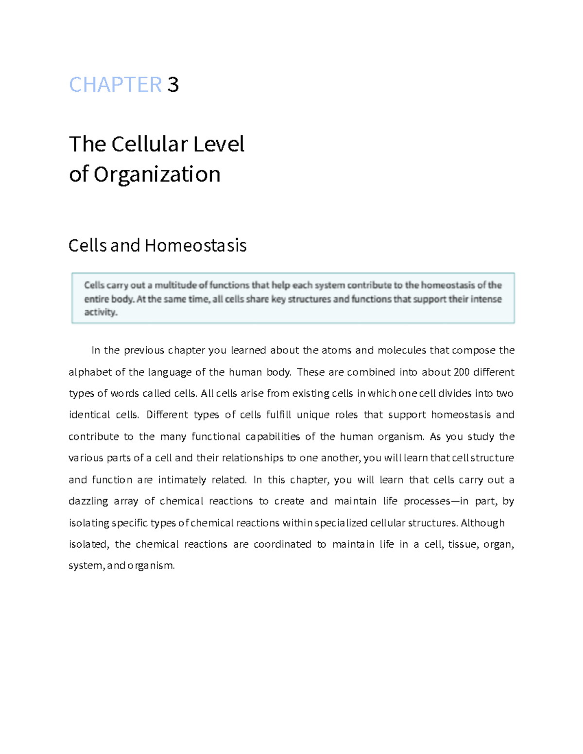 Chapter 3 - Cellular Level of Organization: Anaphy Overview and ...