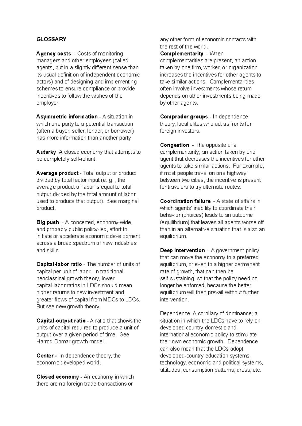 Econ 101: Key Terms and Concepts in Economic Development Review - Studocu