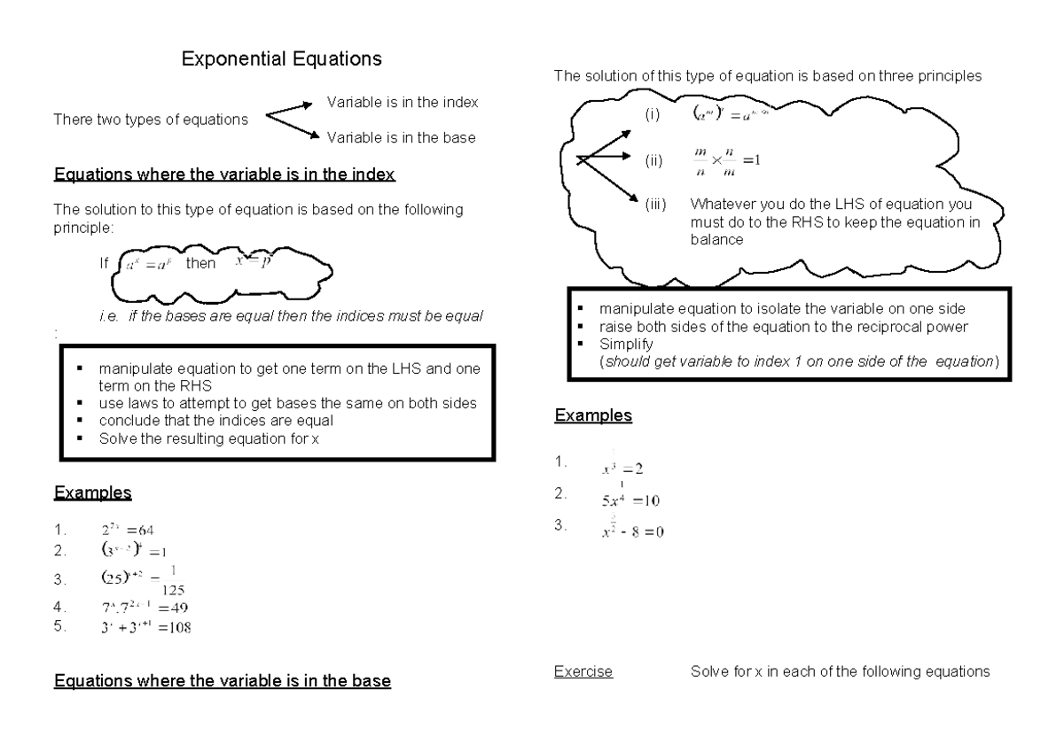 Exponential Equations - Study Notes for Math 101 - Studocu