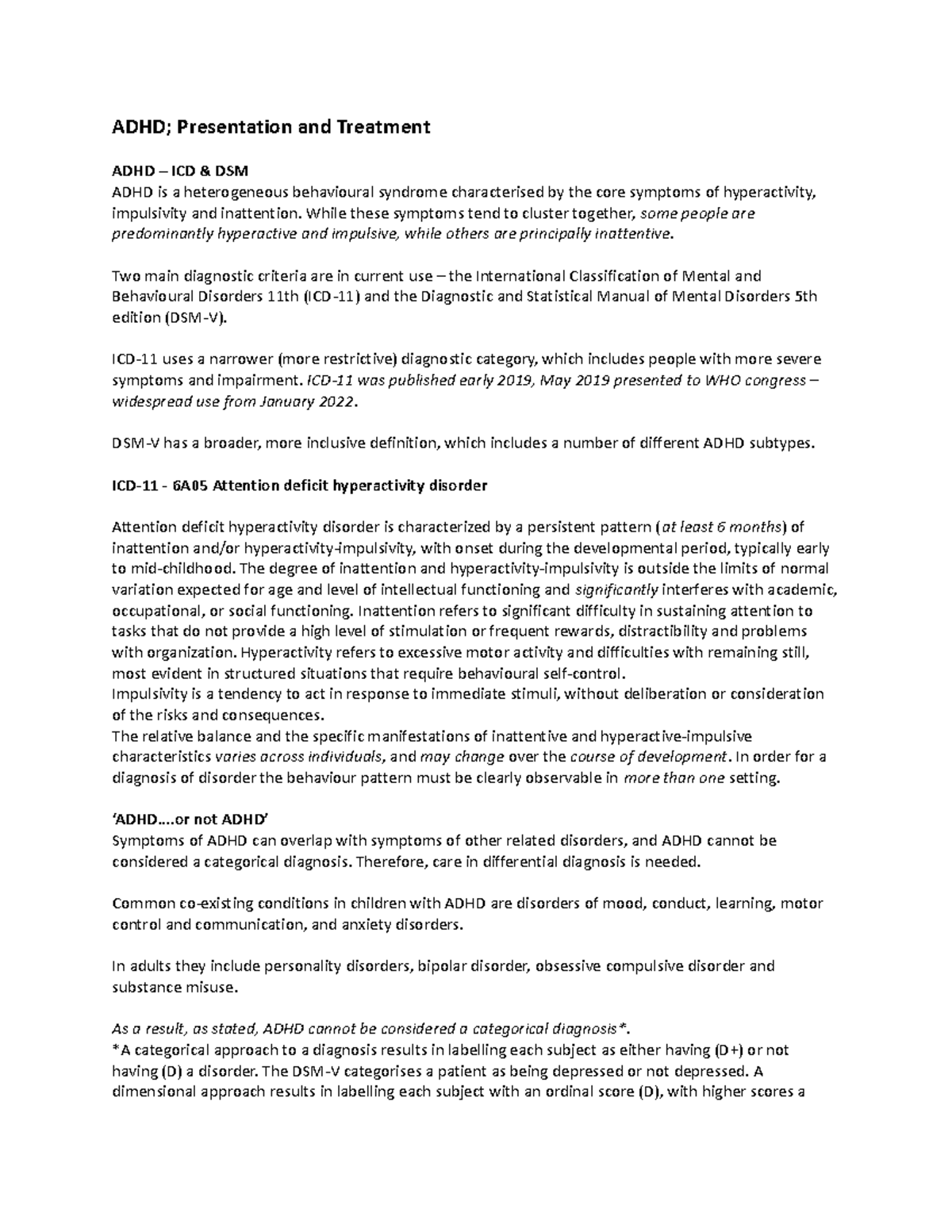 ADHD Overview and Treatment Strategies - PY367 Lecture Notes - Studocu