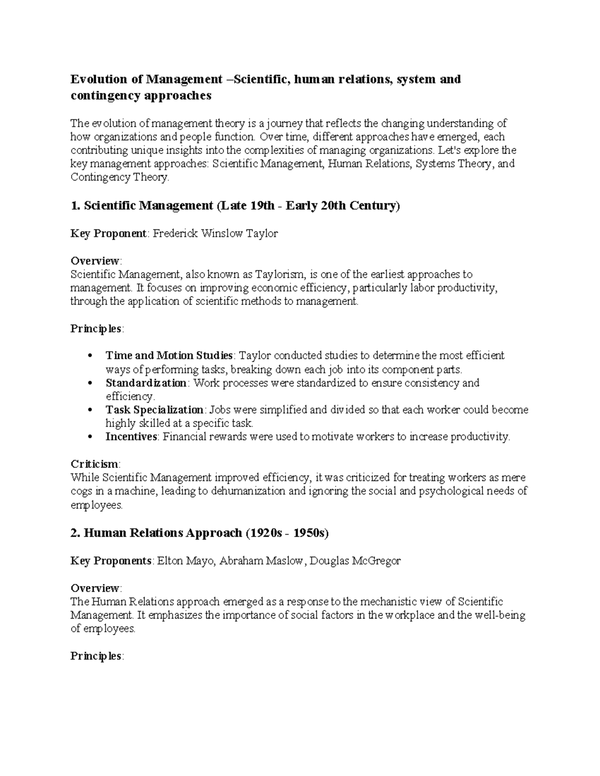 Management Theories: From Scientific to Contingency Approaches - Studocu