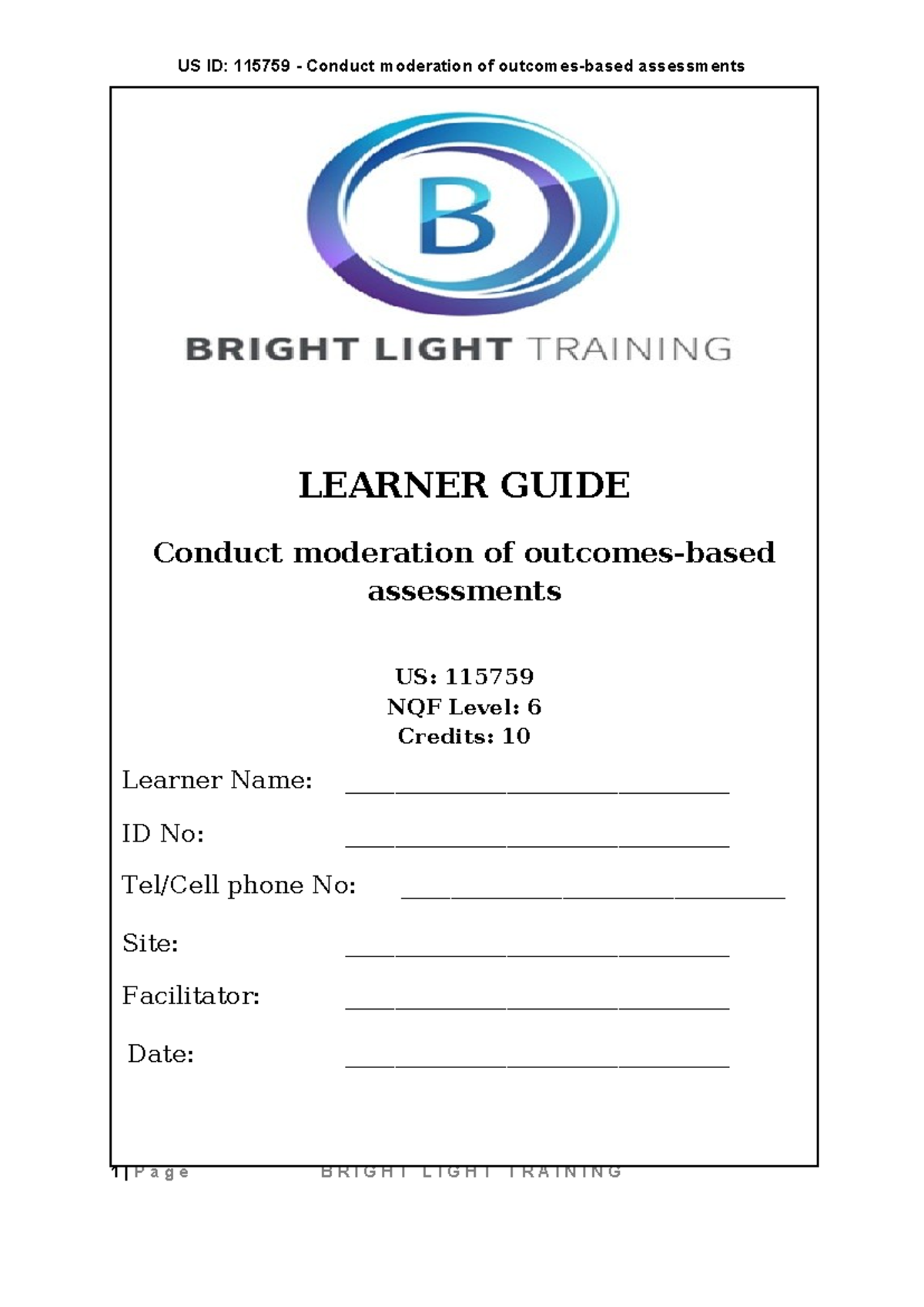 SAQA-115759 Conducting Outcomes-Based Assessment Moderation Guide - Studocu