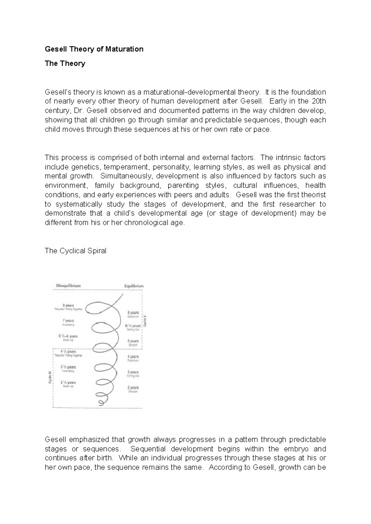 GES 101: Gesell Maturation Theory Overview and Analysis - Studocu