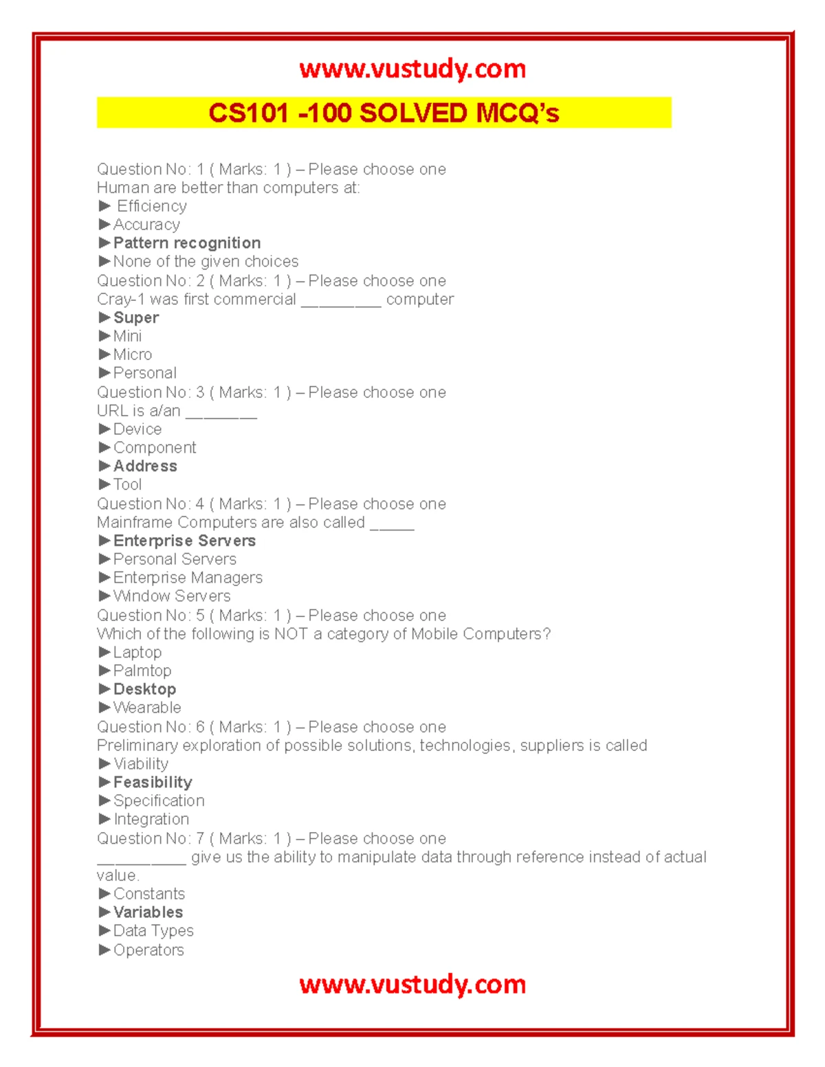 CS101 Midterm Subjective papers with Reference by wajid malik - Cs101 ...