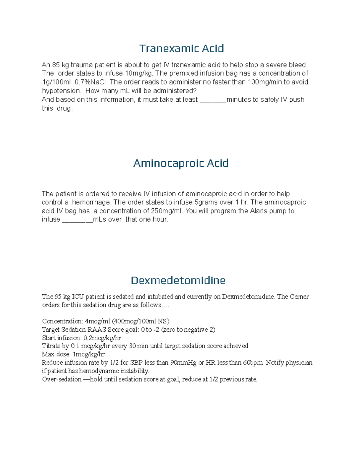 Math Practice Sheet: IV Infusion Calculations for Trauma & ICU Patients ...