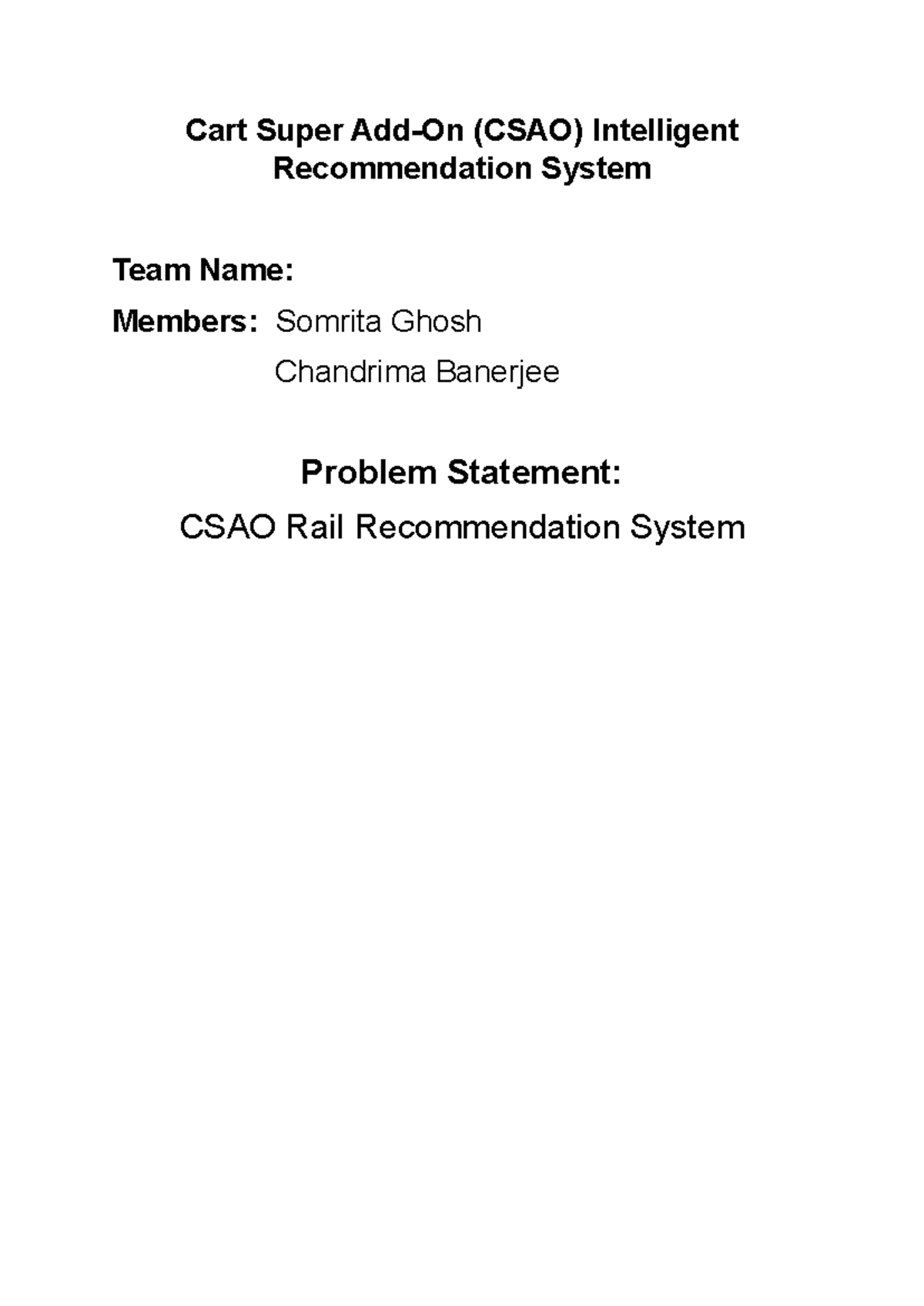 CSAO Proposal: Intelligent Cart Recommendation System Insights - Studocu