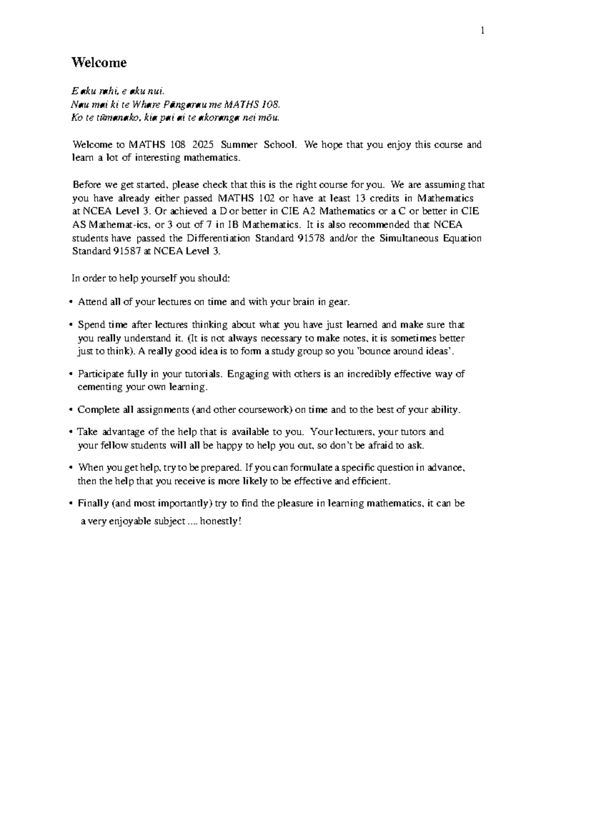 Maths 108 Coursebook: Welcome to 2026 Summer School - Studocu