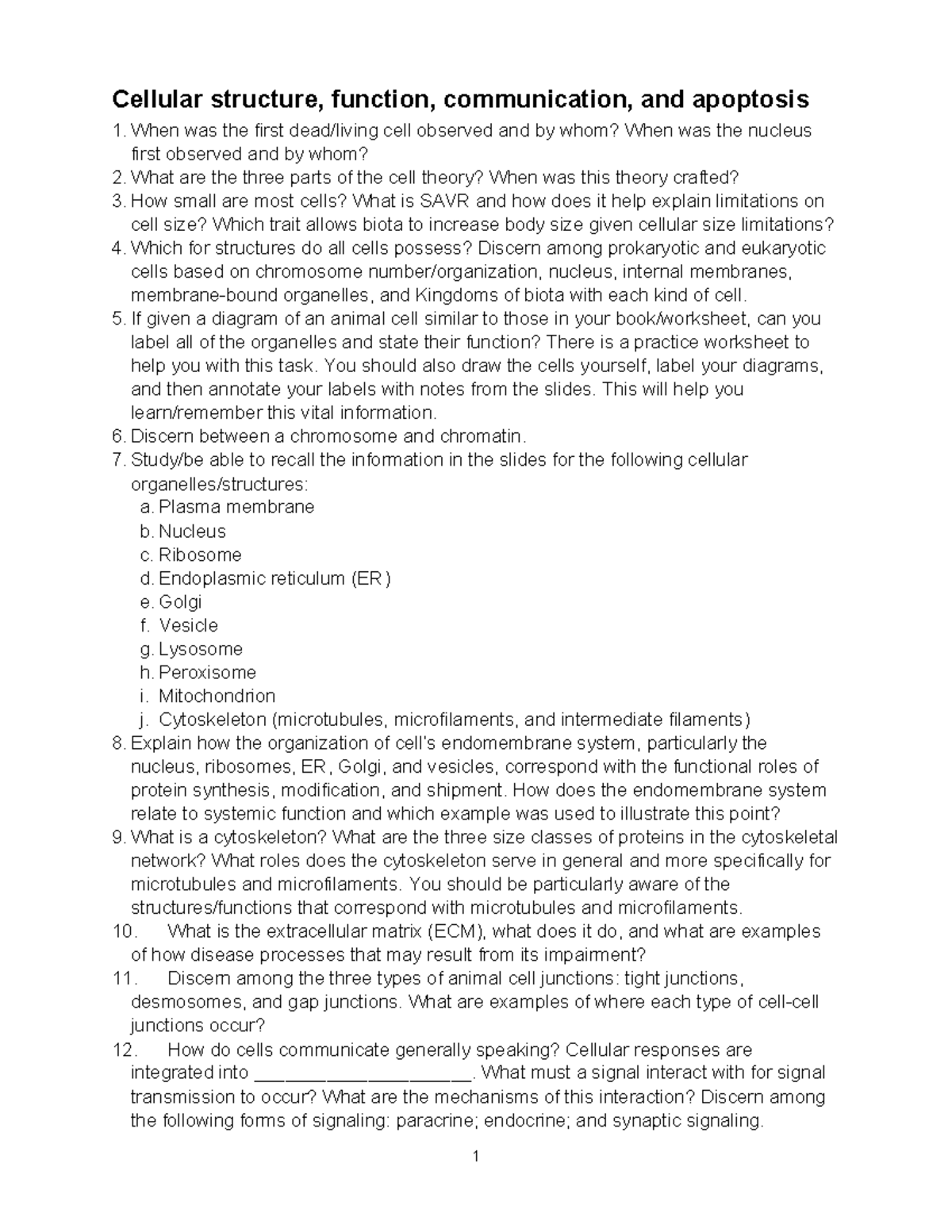 Cell Biology: Structure, Function, Communication & Apoptosis Notes ...