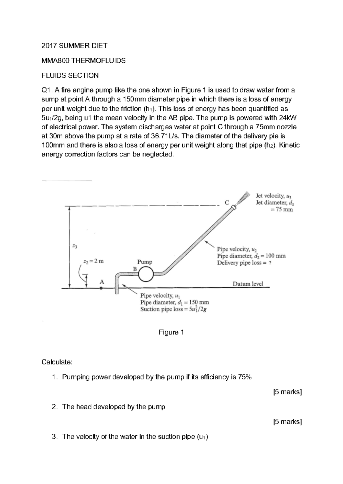 2017 Summer Exam MMA800 Thermofluids Fluid Dynamics Questions - Studocu