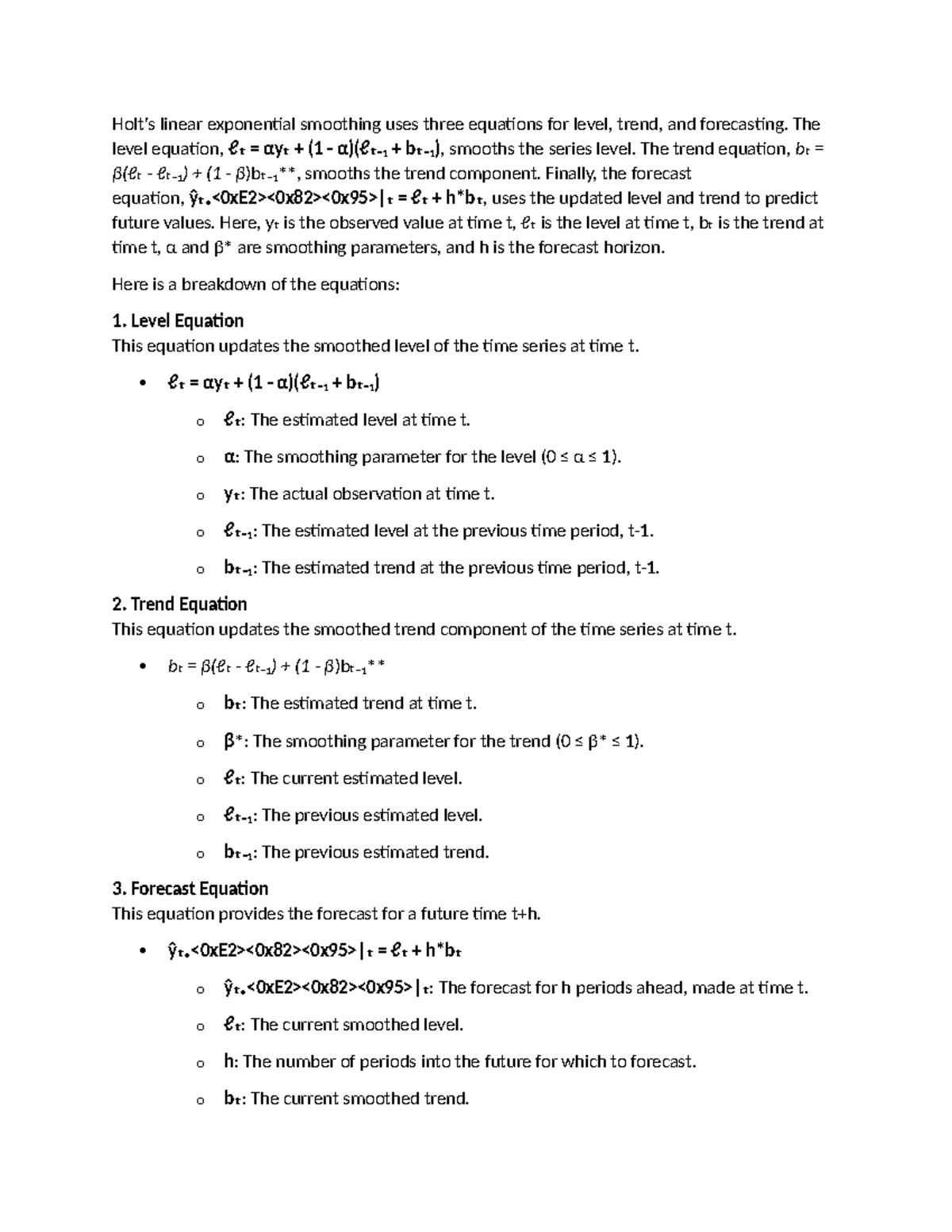 Holt's Linear Exponential Smoothing Equations Explained - Studocu