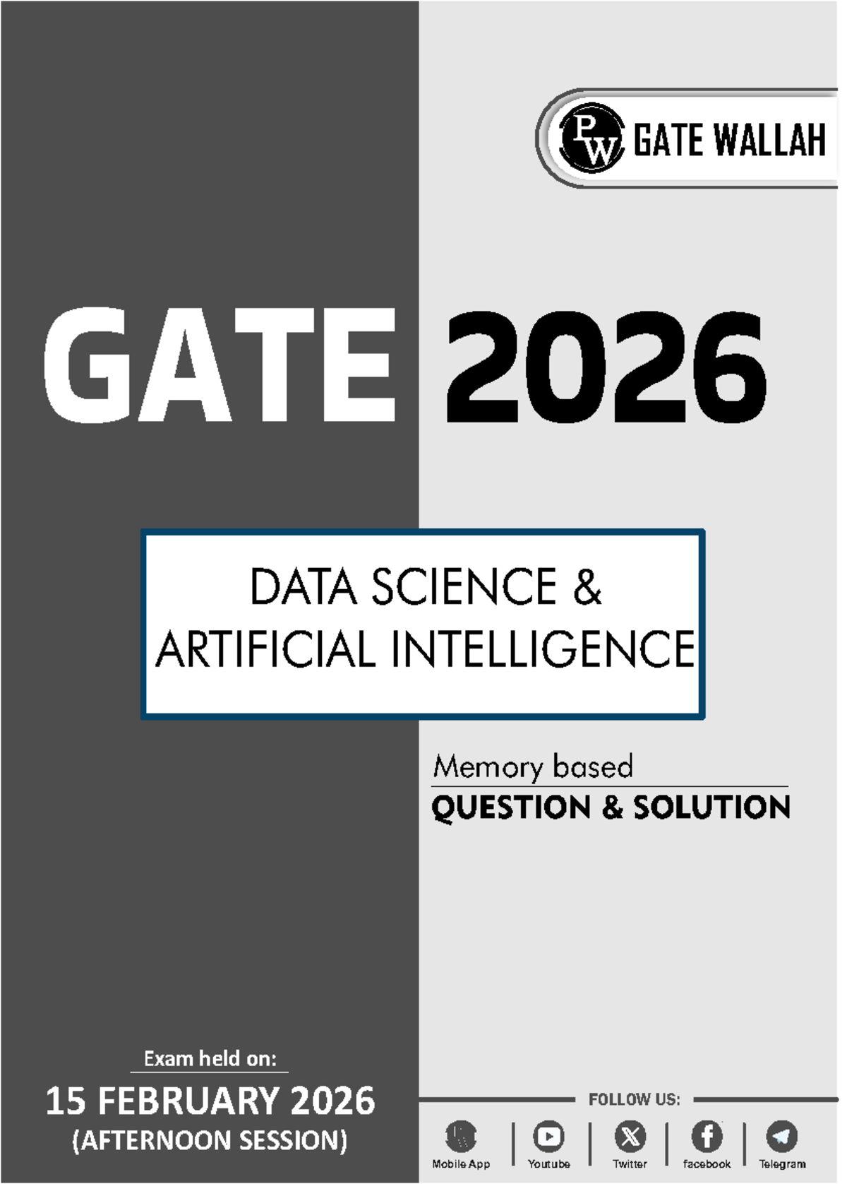 DA GATE 2026 DATA SCIENCE AI Exam Analysis - 15 Feb 2026 - Studocu
