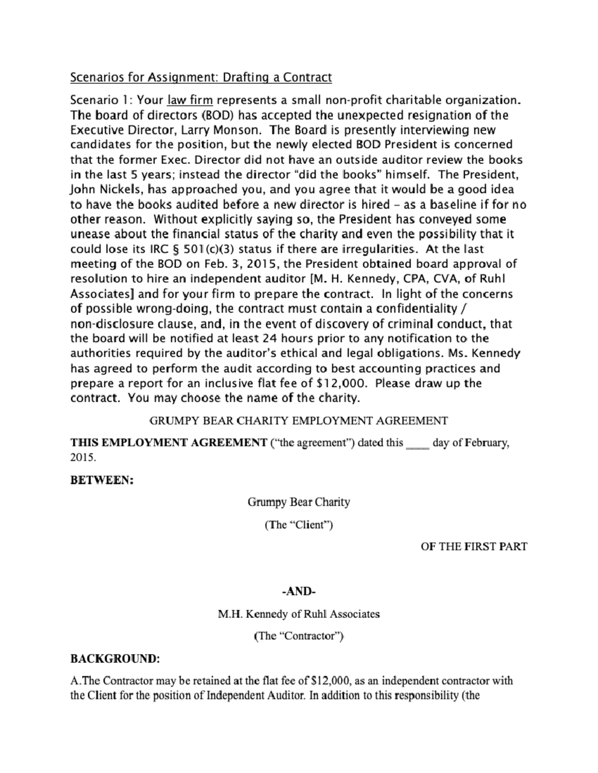 Contract Assignment.docx - Google Docs - Scenarios for Assignment ...