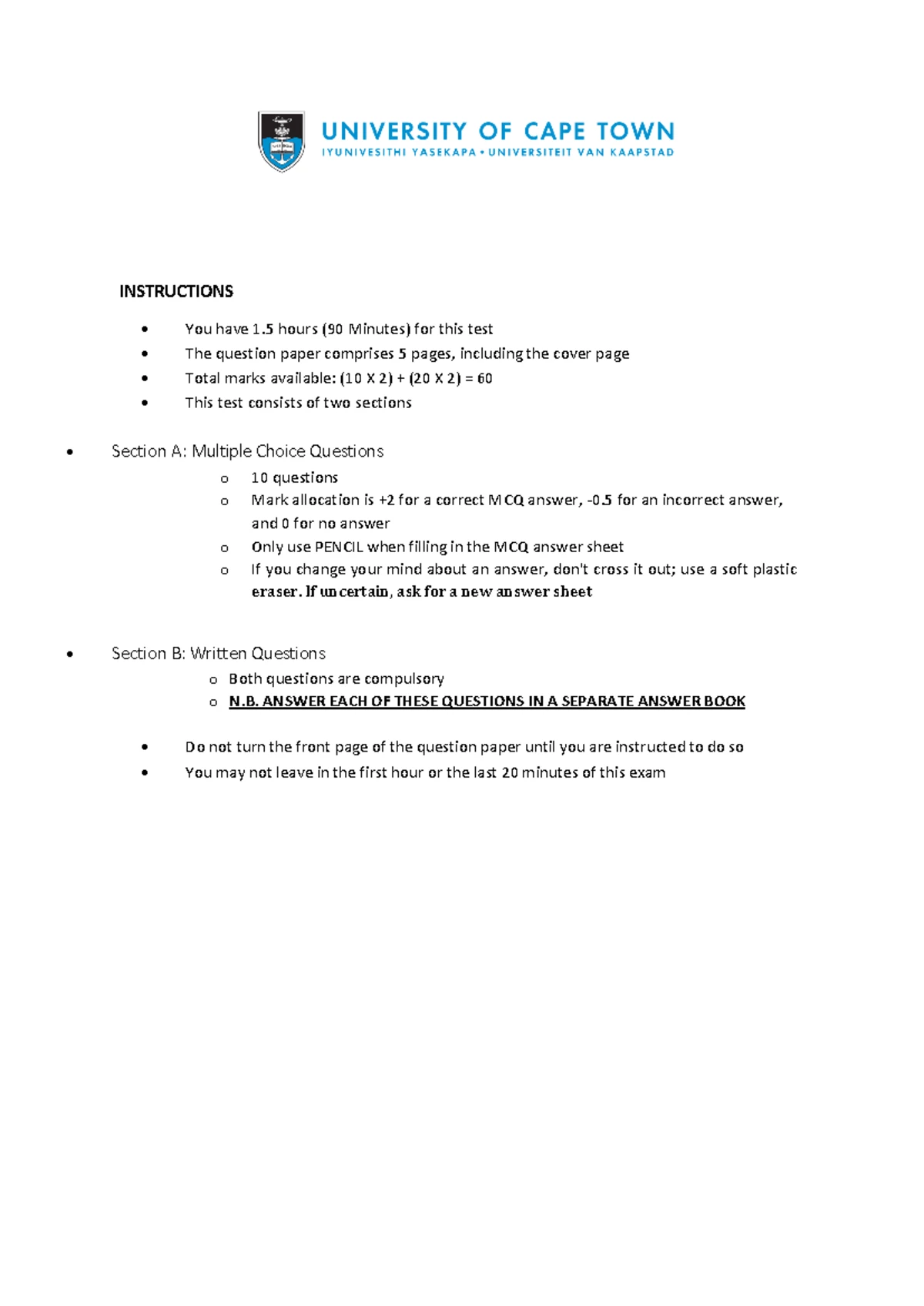 UCT EBE Undergraduate Handbook 2012: Mission and General Info - Studocu