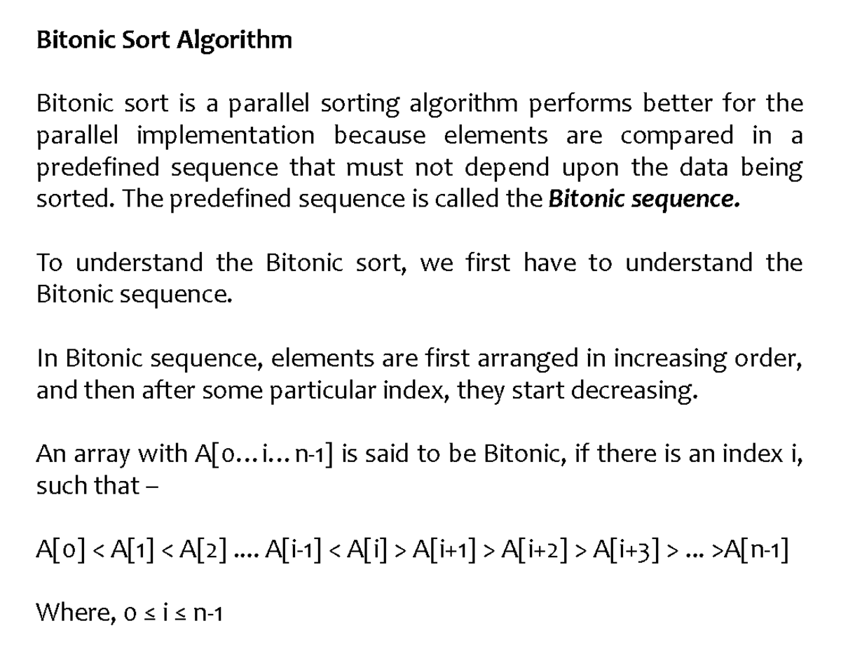 Bitonic Sort Algorithm - Study Notes & Implementation Guide - Studocu