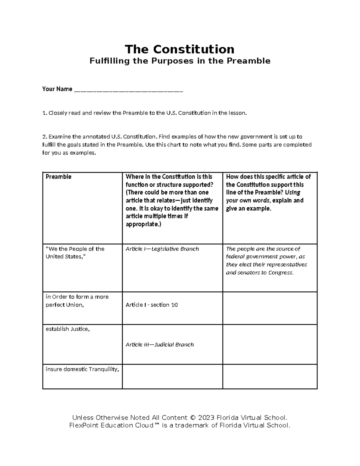 U. Constitution Analysis Template for Lesson Review - Studocu