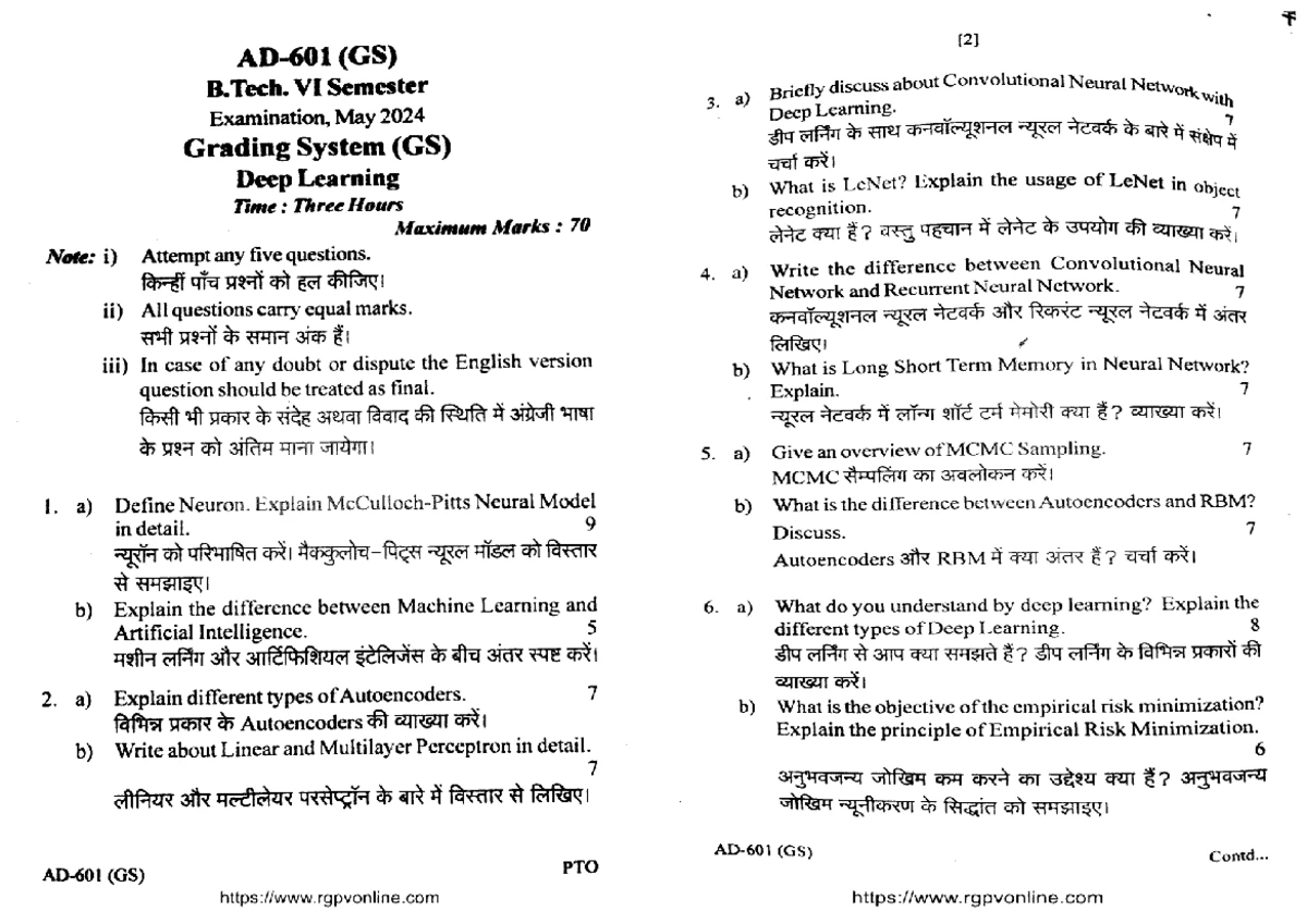 Deep Learning (CS101) Final Exam Notes on Neural Networks and ...