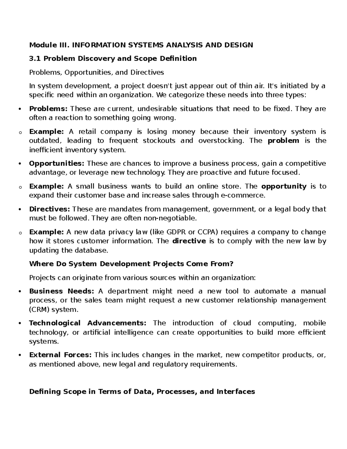 INFORMATION SYSTEMS ANALYSIS AND DESIGN: Problem Discovery ...