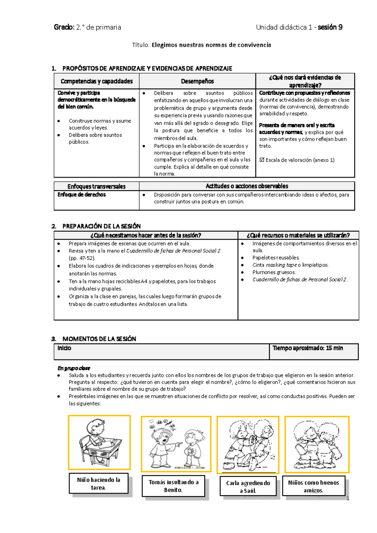 Segundo Grado - Normas de Convivencia en Aula: Sesión de Aprendizaje ...