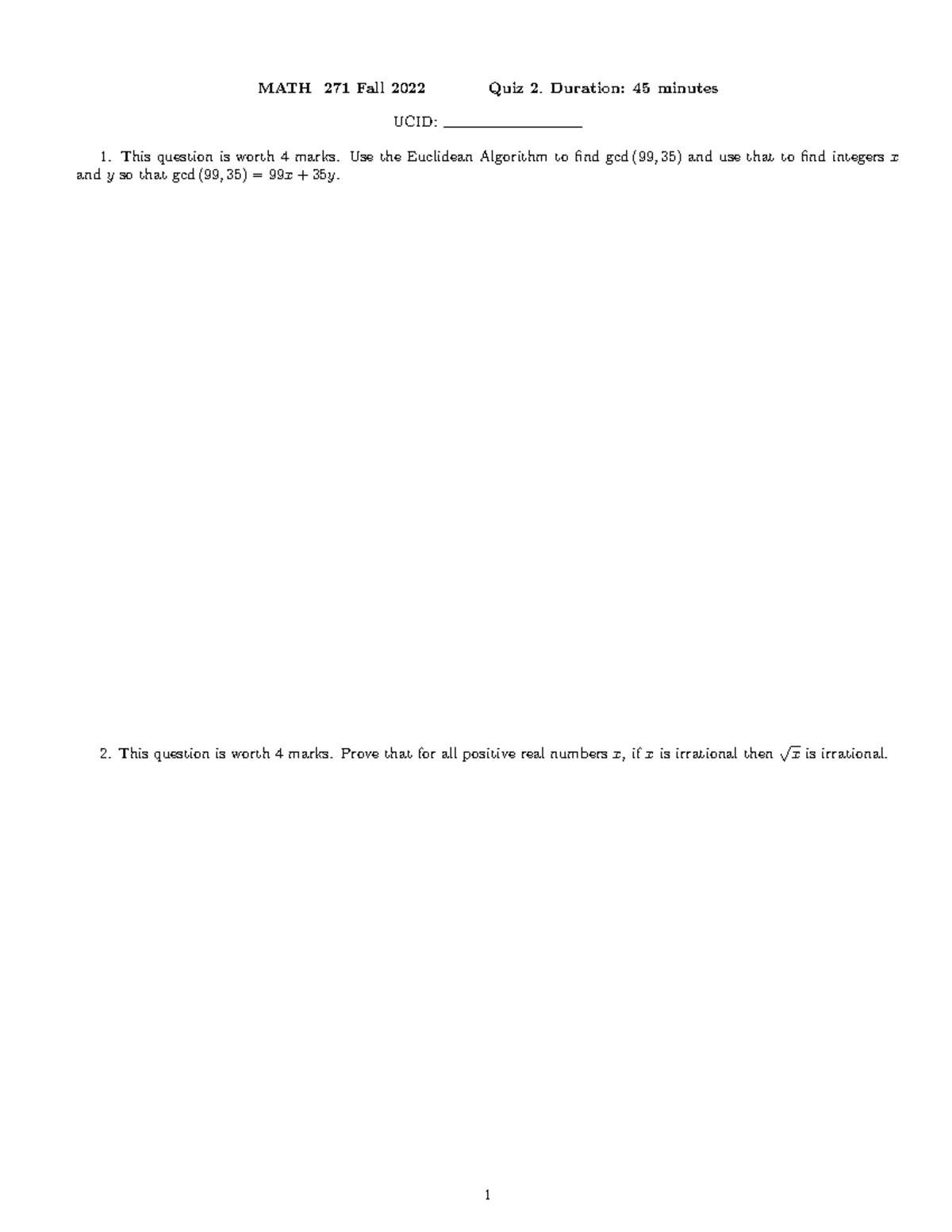 Previous Quiz 2 - Quiz - MATH 271 - MATH 271 Fall 2022 Quiz 2. Duration ...
