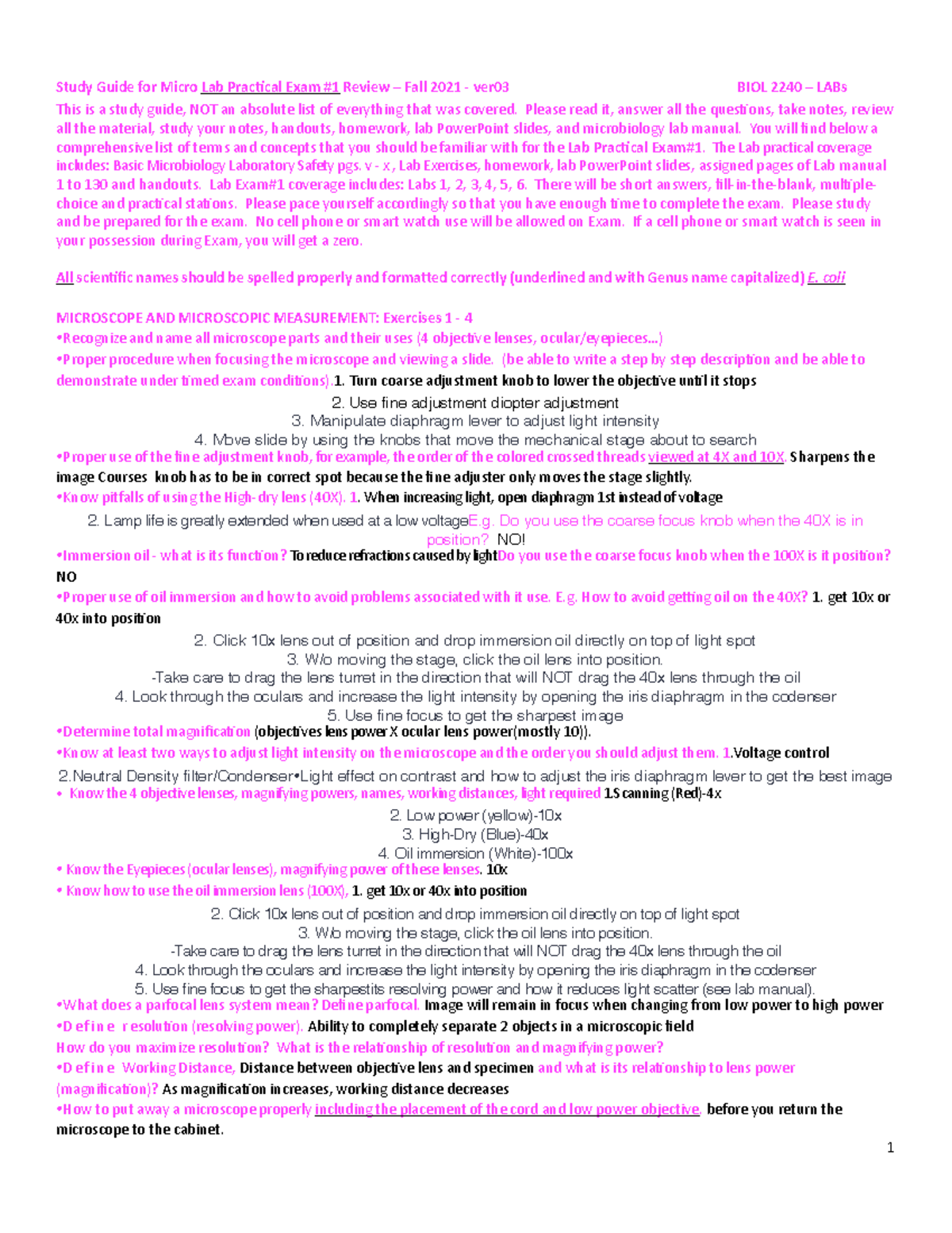 Study Guide Lab Exam1 Fall2021-v03 - Study Guide for Micro Lab Prac 3 ...