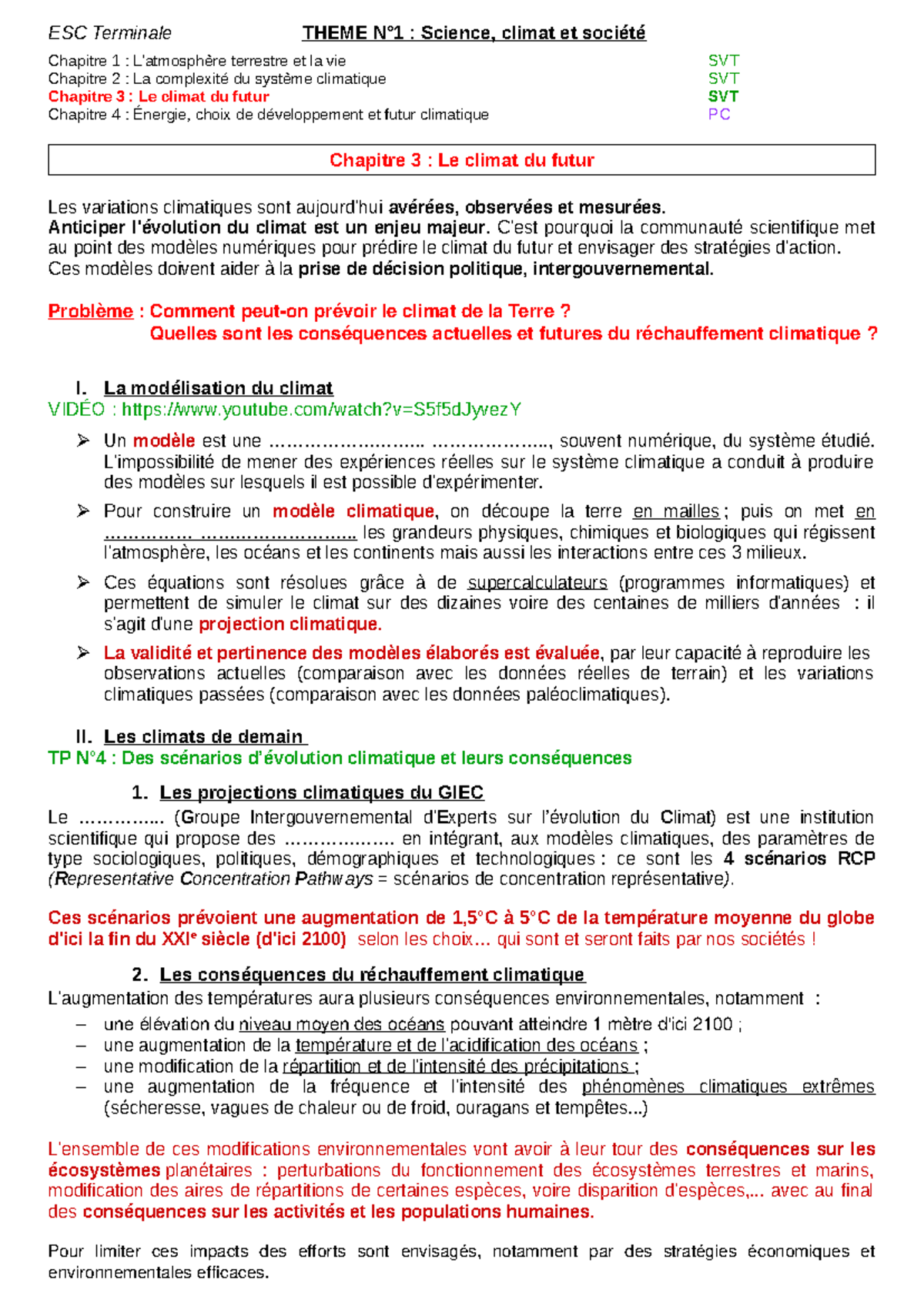 Chap3 Le climat du futur SVT 2023 Modèles et Projections Climatiques — free download