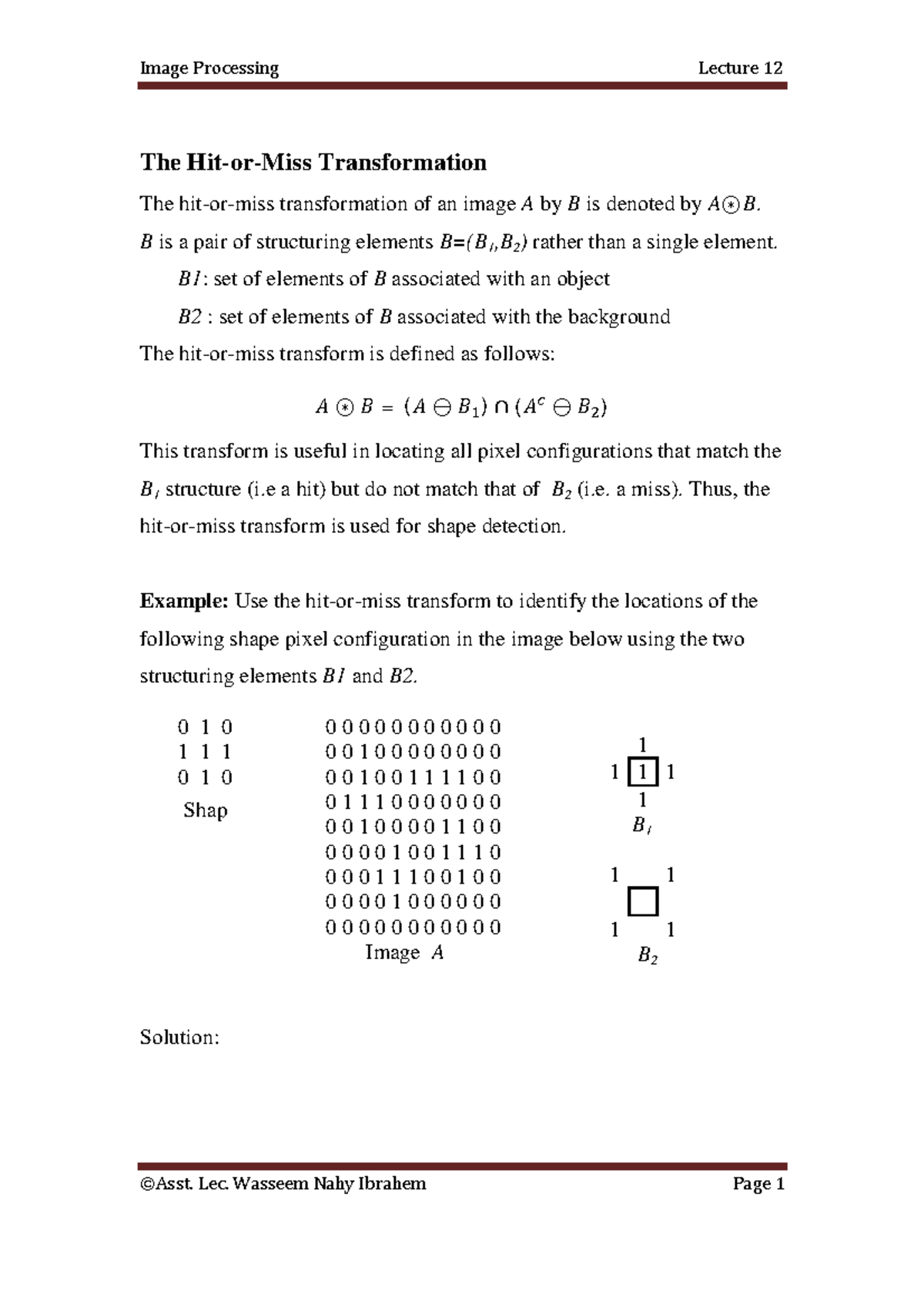 Image Processing Lecture 12: Transformations and Morphological ...