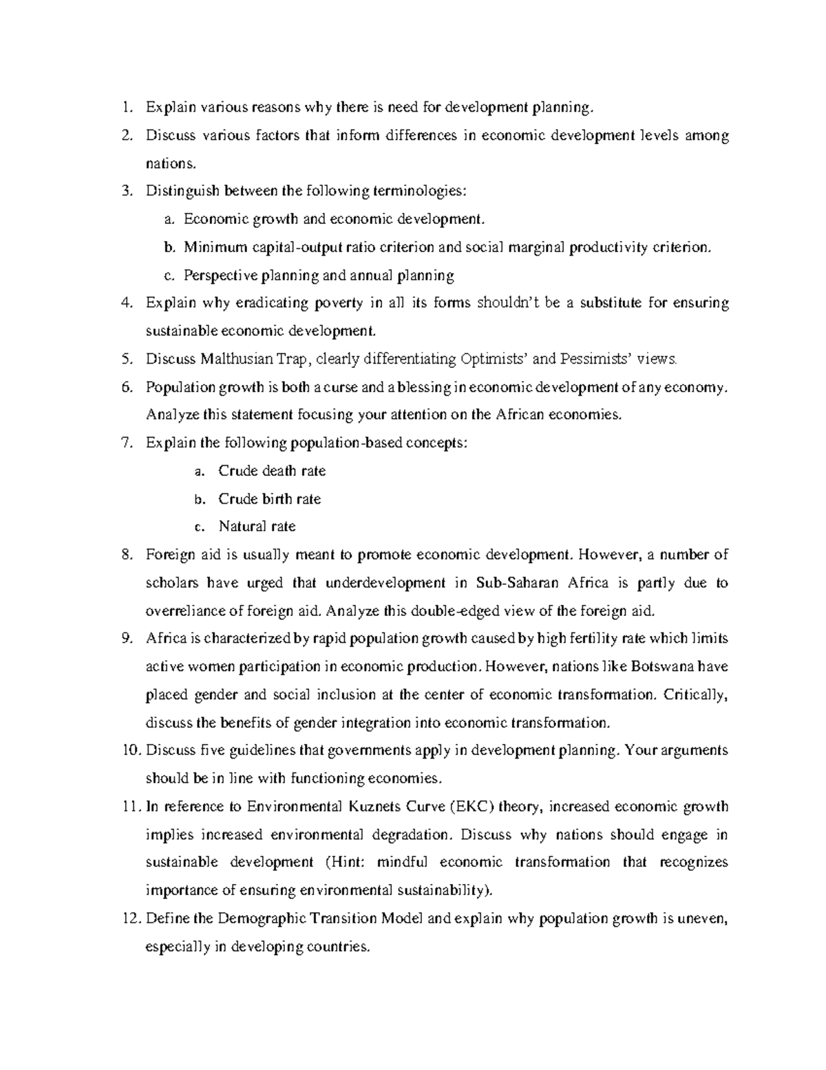 Concept questions - Good: Understanding economic development and ...