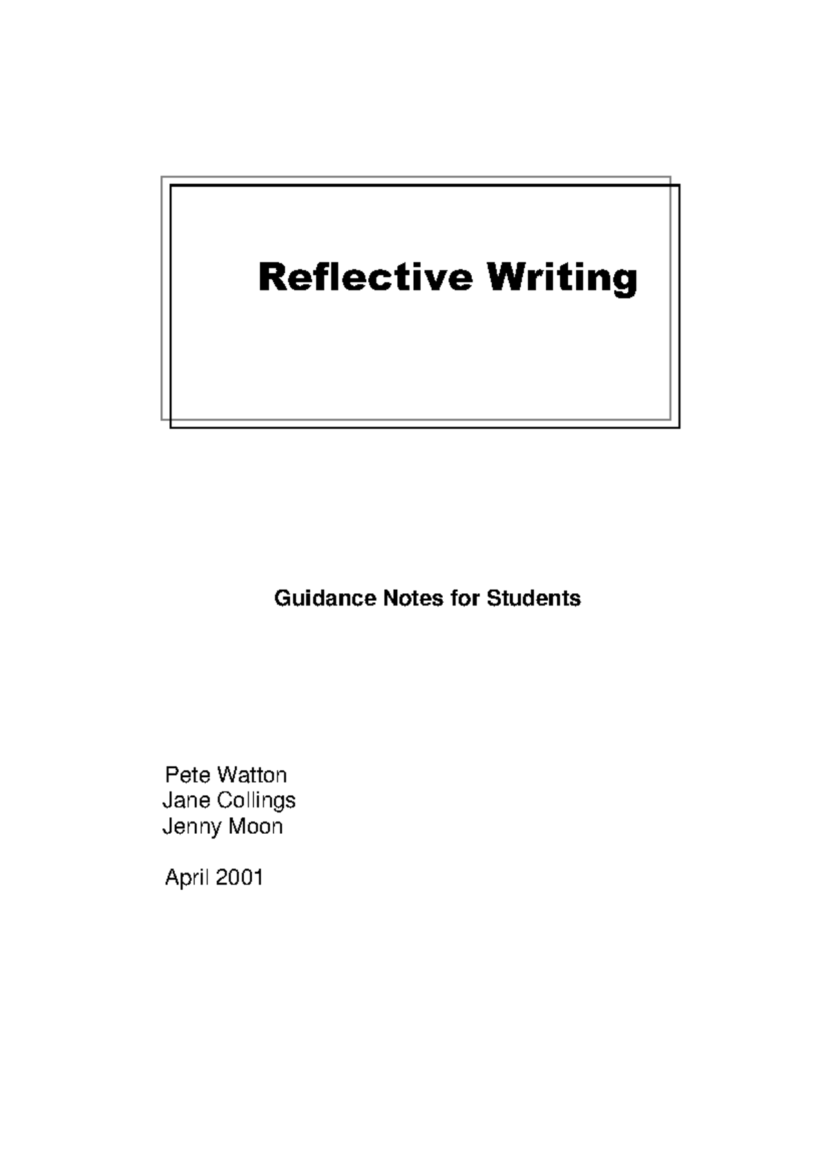 Uo P Reflective Writing Guidance Notes for Students and Exercises - Studocu