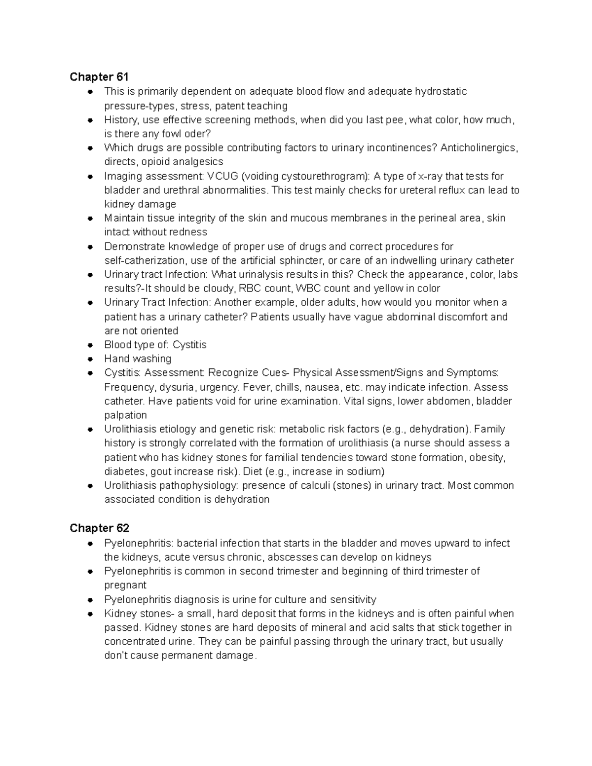 Chapter 61-62: Urinary System Disorders & Management Notes - Studocu