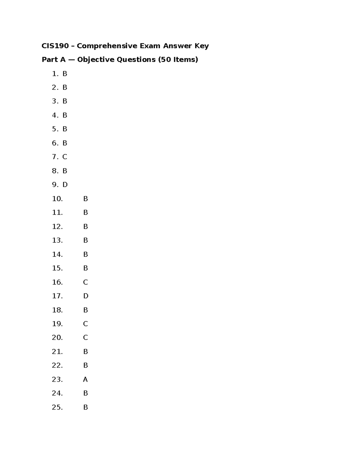 CIS190 Midterm Exam Answer Key: Objective & Theory Questions - Studocu