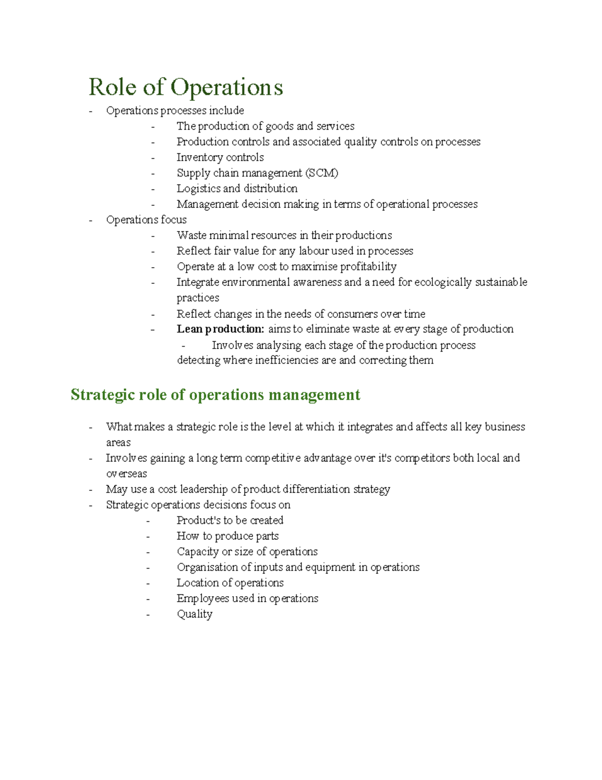 Operations Management Business Notes (BUS 101) - Studocu