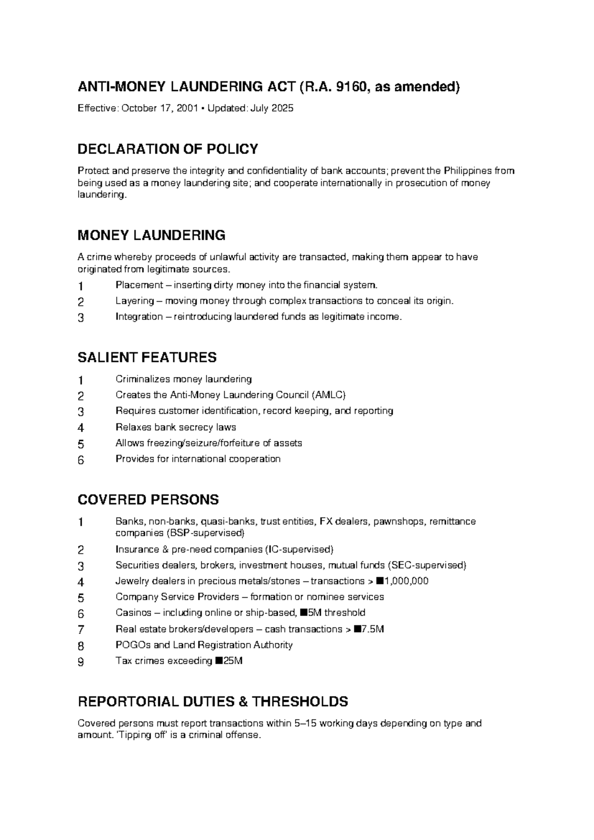 AMLA Reviewer 2025: Key Insights on R.A. 9160 and Money Laundering ...