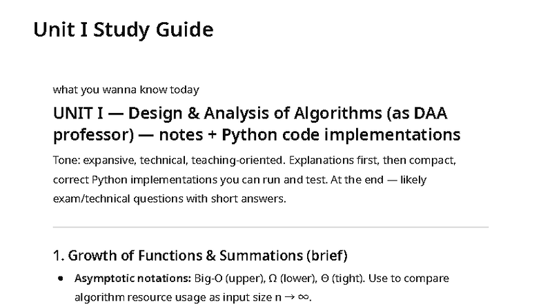 DAA 101 Unit I Study Guide: Design & Analysis of Algorithms with Python ...